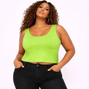 Studio Works Green Cropped Tank Top 3X Scoop Neck Cotton Sleeveless Tee